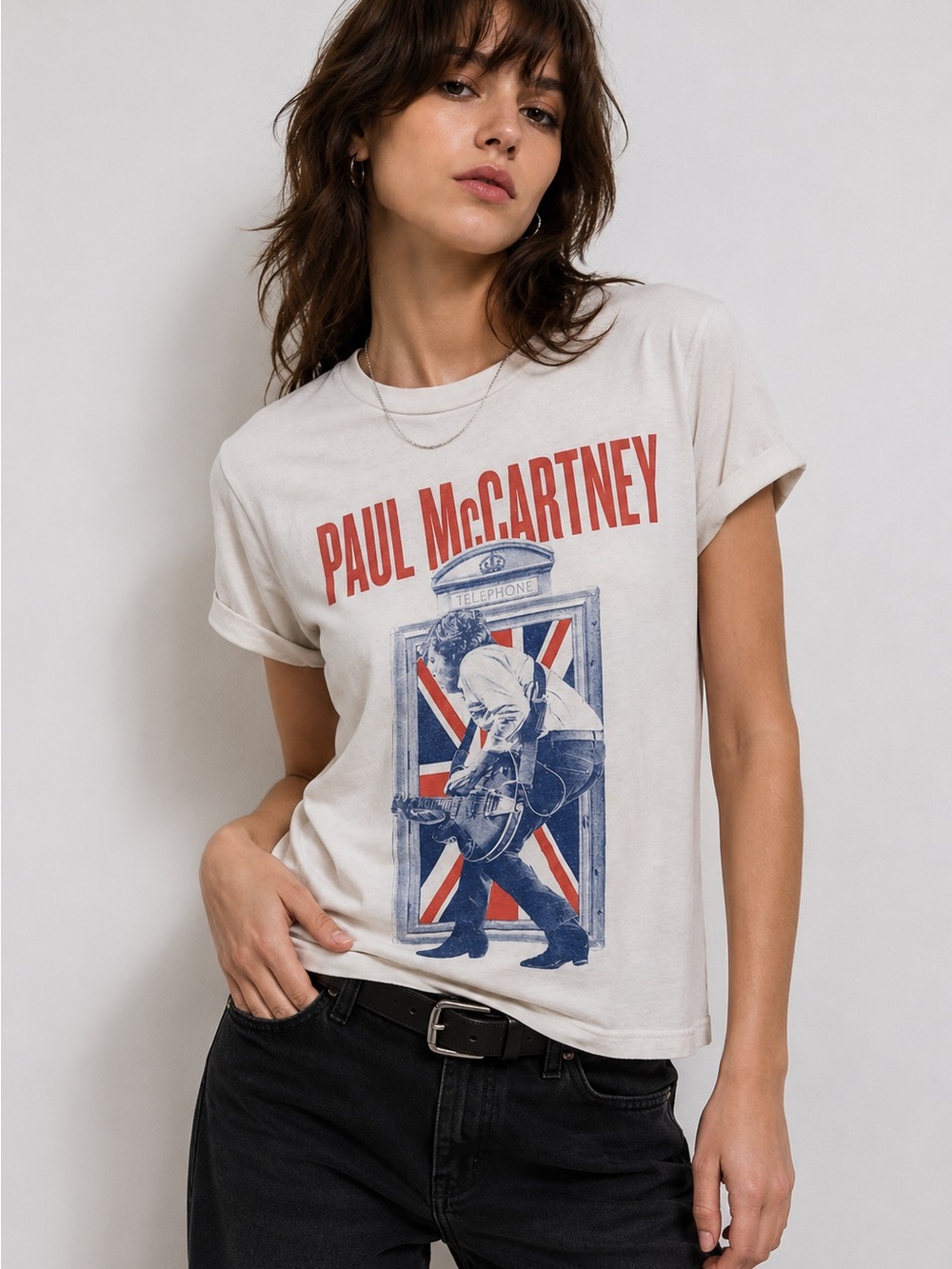 Paul McCartney Ivory Crew Neck Short Sleeve Cotton T-Shirt Tee Size Small